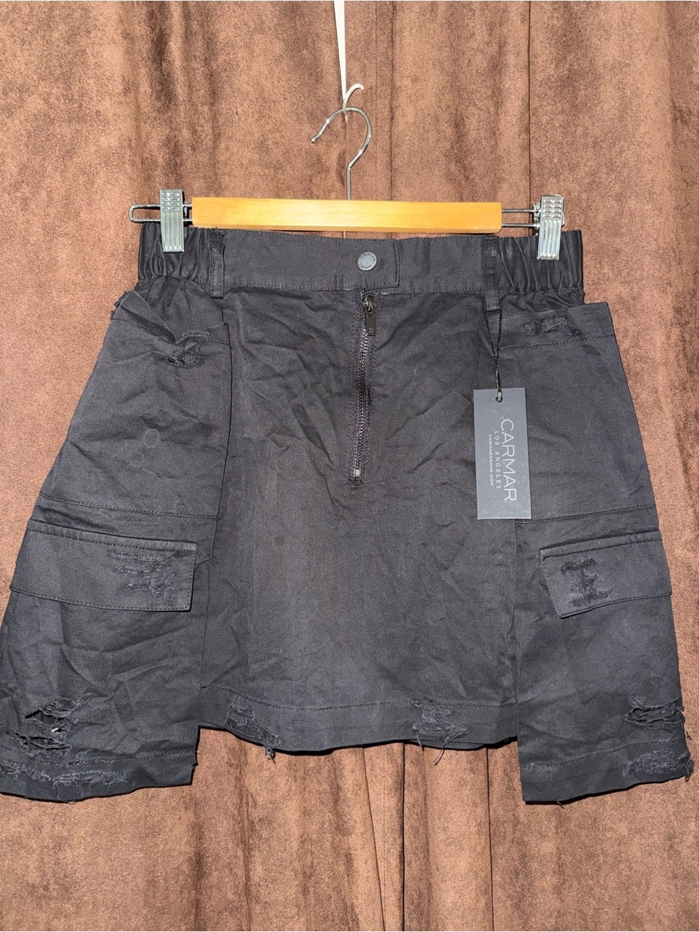 Carmar Black Distressed Cargo Mini Skirt - Picture 2 of 7